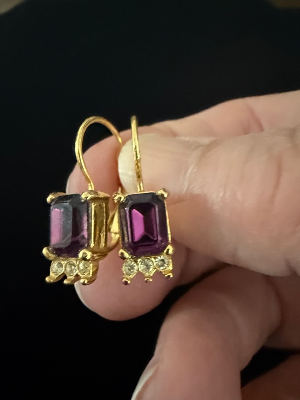 Gold-Tone Purple Crystal Drop Earrings with Accent Stones